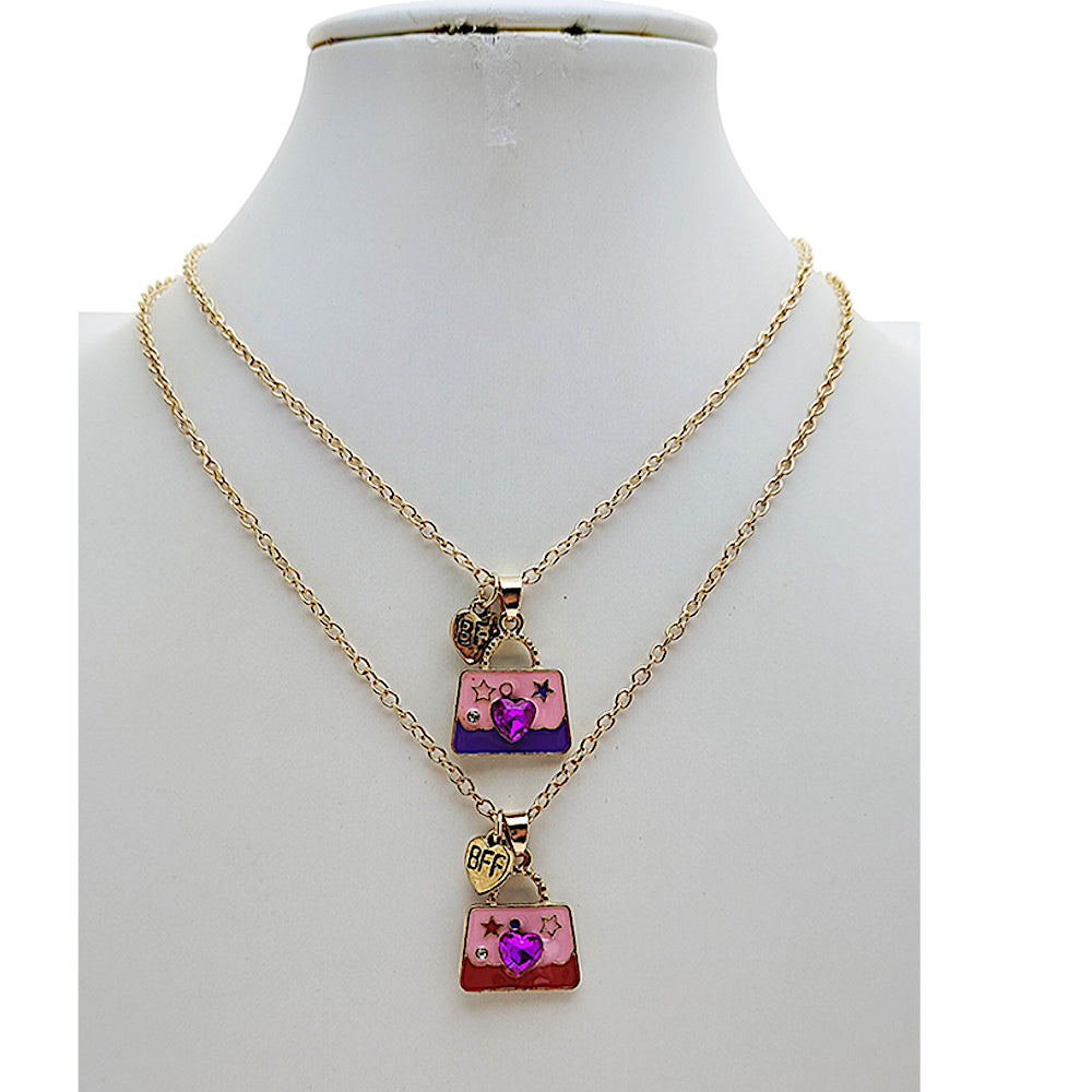 Heart Crystal Mini Purse BFF Necklace Set