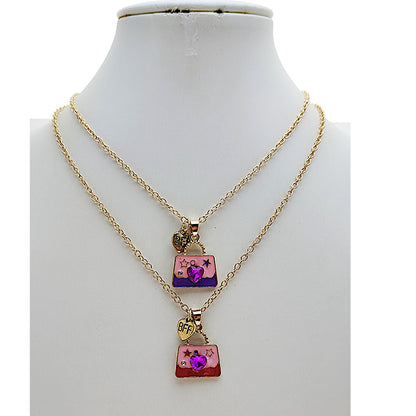 Heart Crystal Mini Purse BFF Necklace Set