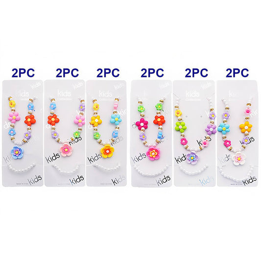 Kids Flower Pearl Necklace & Bracelet Set
