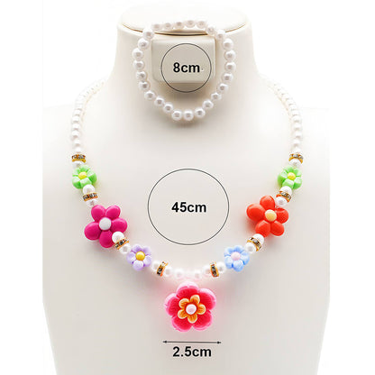 Kids Flower Pearl Necklace & Bracelet Set