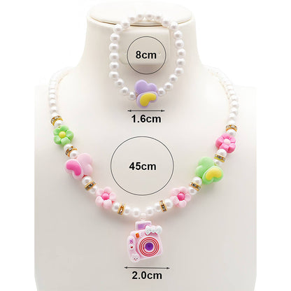 Kids Camera Pearl Necklace & Bracelet Set