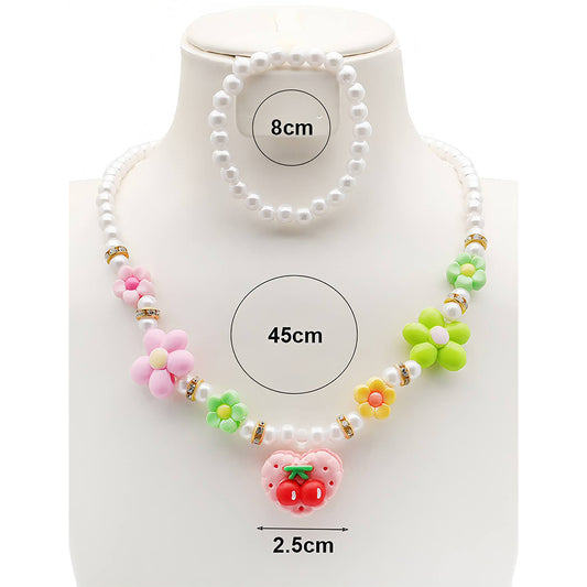 Fruit Cookie Charm Pearl Necklace & Bracelet Set