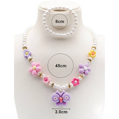 Butterfly Charm Pearl Necklace & Bracelet Set