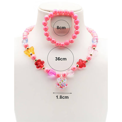 Flower Charm Necklace & Bracelet Set