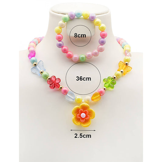Flower Charm Necklace & Bracelet Set