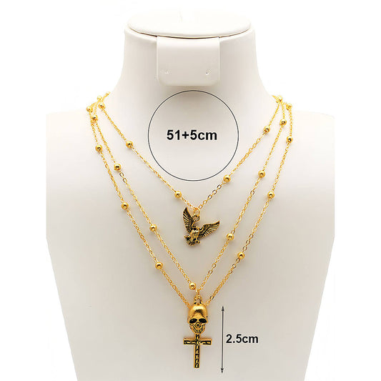 Eagle & Skull Cross Layered Necklace