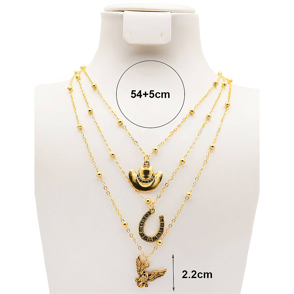 Western Cowboy Hat & Eagle Layered Necklace
