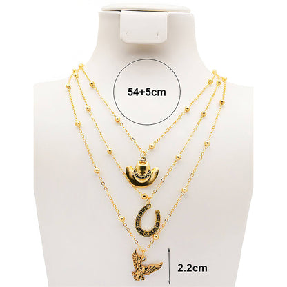 Western Cowboy Hat & Eagle Layered Necklace