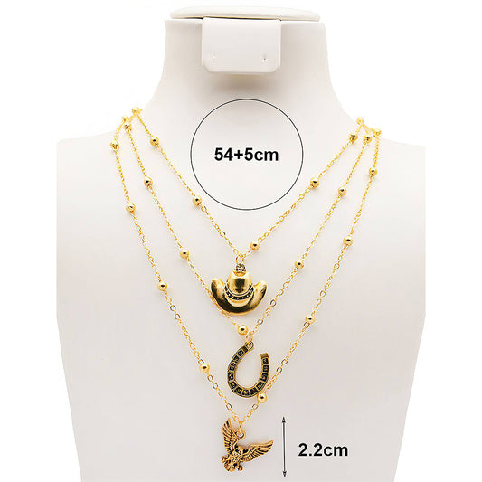 Western Cowboy Hat & Eagle Layered Necklace