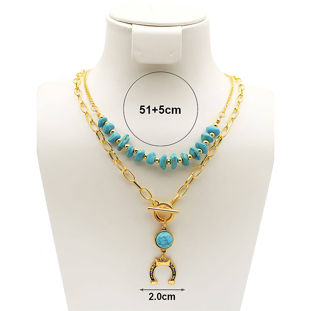 Western Horseshoe Turquoise Bead Toggle Necklace