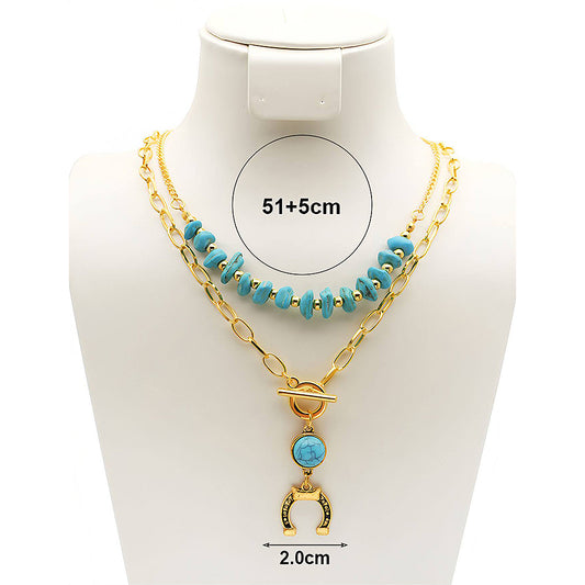 Western Horseshoe Turquoise Bead Toggle Necklace