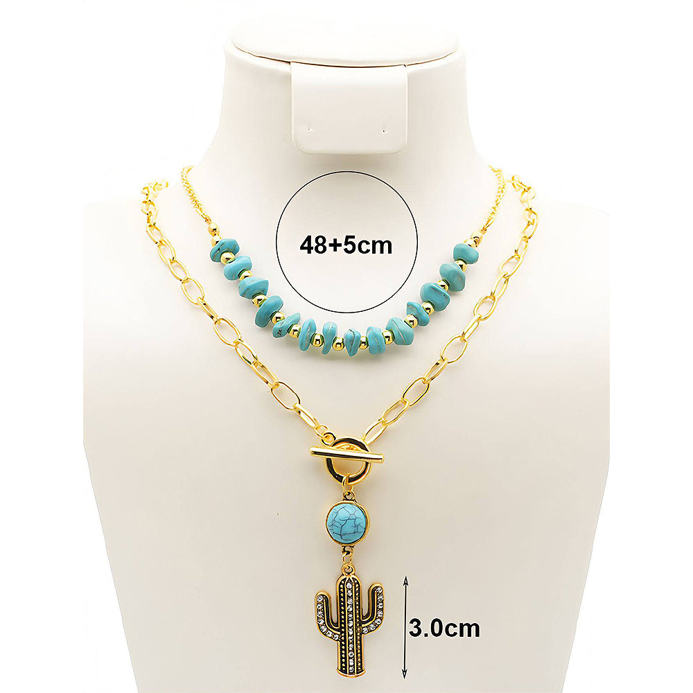 Western Cactus Turquoise Bead Toggle Necklace