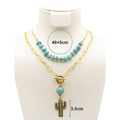 Western Cactus Turquoise Bead Toggle Necklace