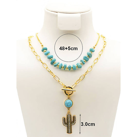 Western Cactus Turquoise Bead Toggle Necklace