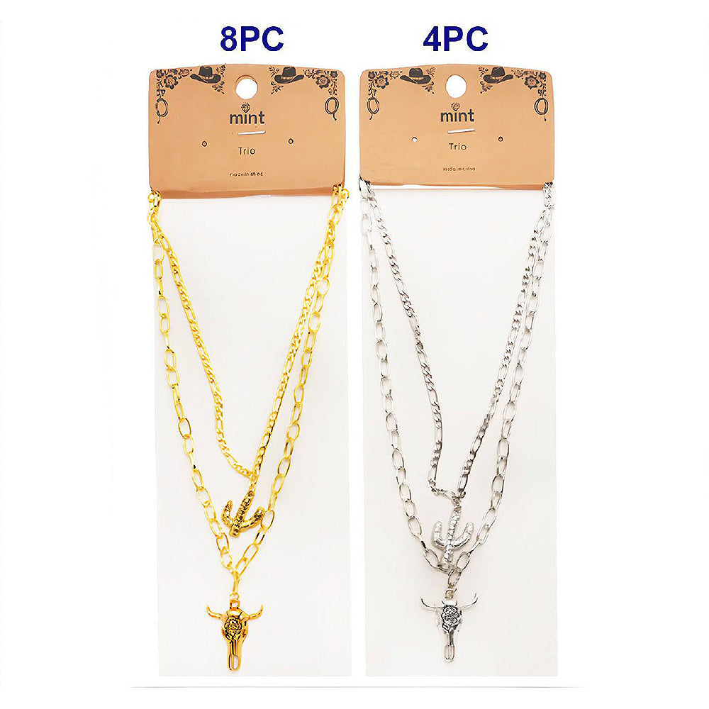 Western Cactus & Cow Skull Layered Necklace