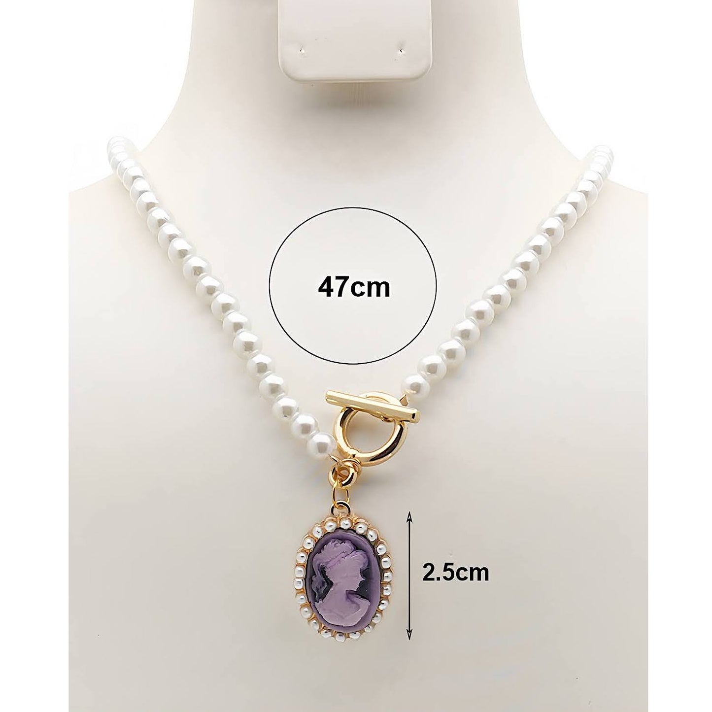Vintage Victorian Lady Cameo Pearl Toggle Necklace