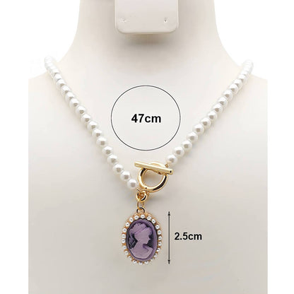 Vintage Victorian Lady Cameo Pearl Toggle Necklace