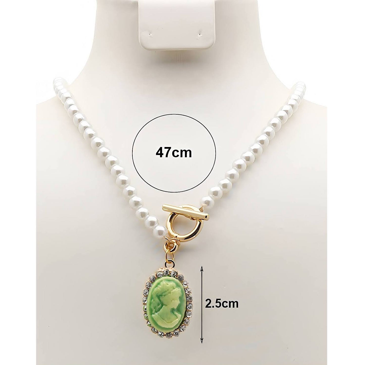 Vintage Victorian Lady Cameo Pearl Toggle Necklace