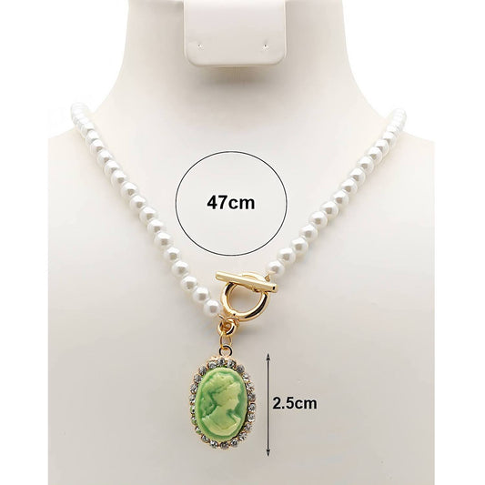 Vintage Victorian Lady Cameo Pearl Toggle Necklace