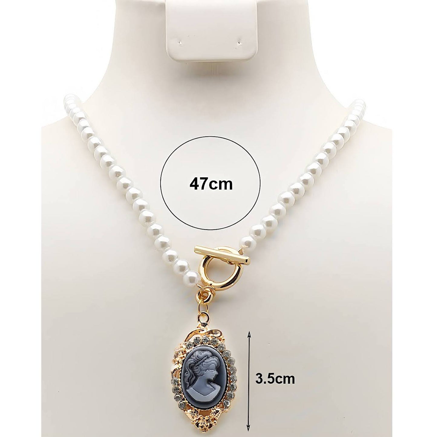 Vintage Victorian Lady Cameo Pearl Toggle Necklace