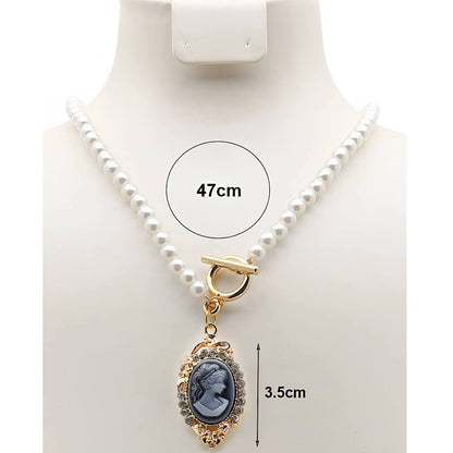 Vintage Victorian Lady Cameo Pearl Toggle Necklace