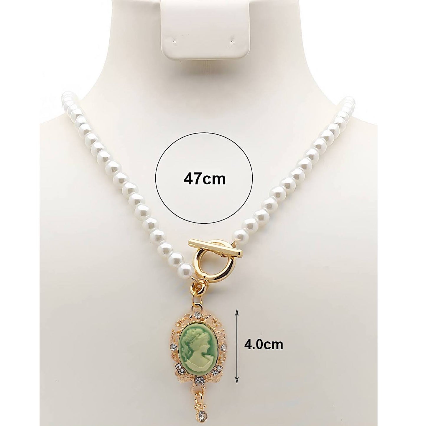 Vintage Victorian Lady Cameo Pearl Toggle Necklace