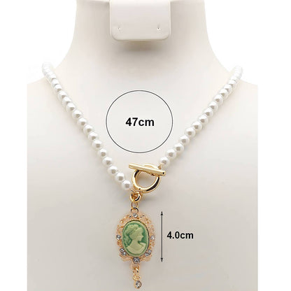 Vintage Victorian Lady Cameo Pearl Toggle Necklace