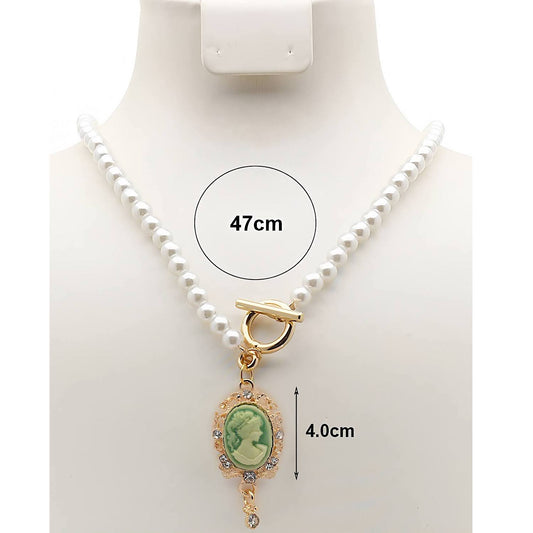 Vintage Victorian Lady Cameo Pearl Toggle Necklace