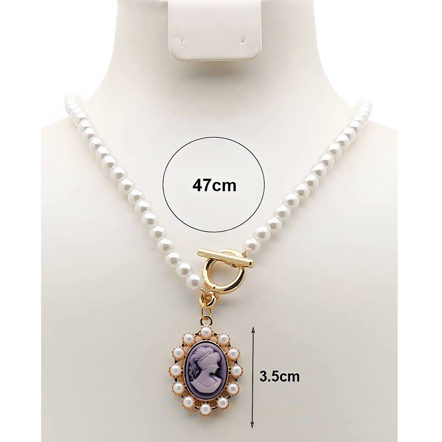 Vintage Victorian Lady Cameo Pearl Toggle Necklace