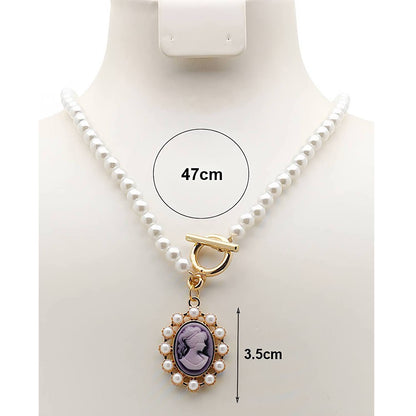 Vintage Victorian Lady Cameo Pearl Toggle Necklace