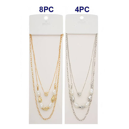 Faux Pearl Layered Chain Necklace