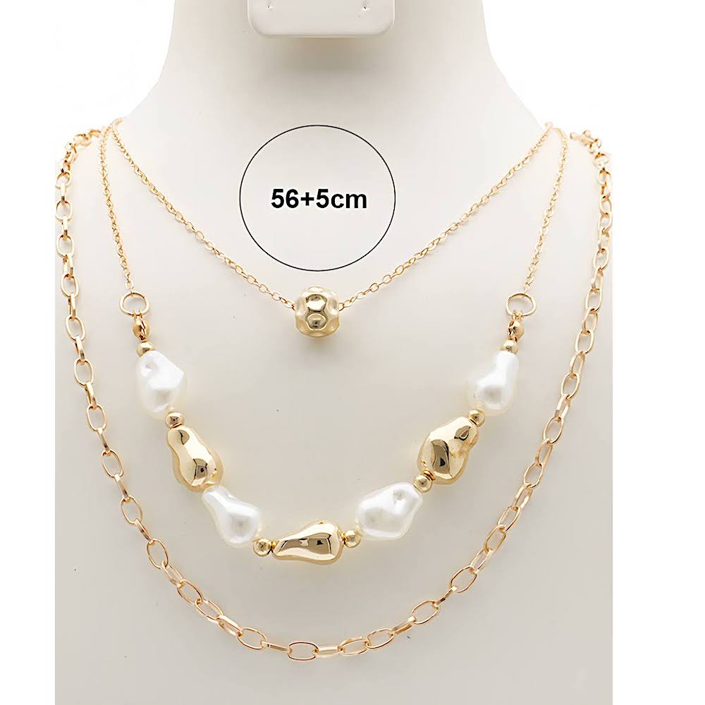 Faux Pearl Layered Chain Necklace