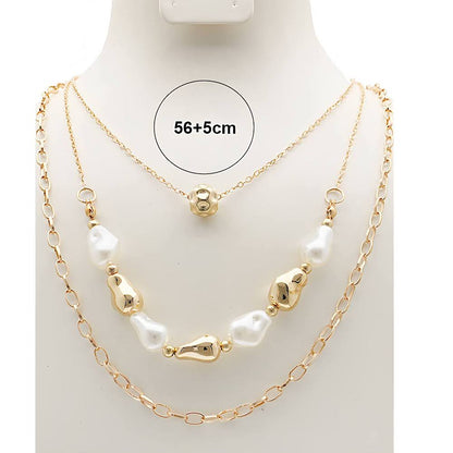 Faux Pearl Layered Chain Necklace