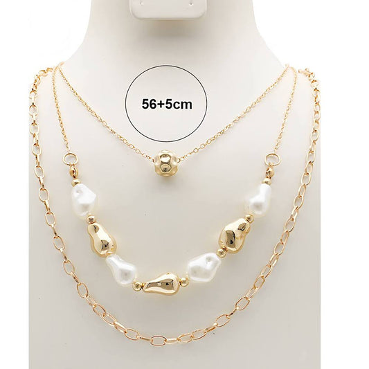 Faux Pearl Layered Chain Necklace