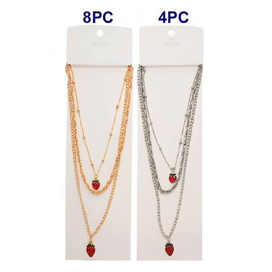Strawberry Charm Layered Chain Necklace