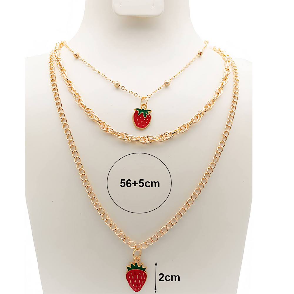Strawberry Charm Layered Chain Necklace