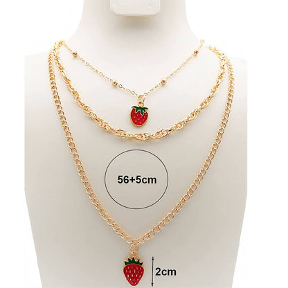 Strawberry Charm Layered Chain Necklace