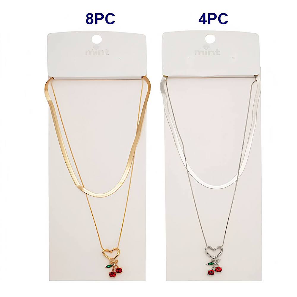 Heart Cherry Charm Layered Chain Necklace
