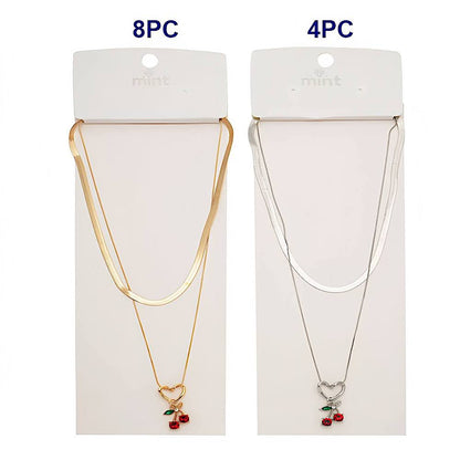 Heart Cherry Charm Layered Chain Necklace