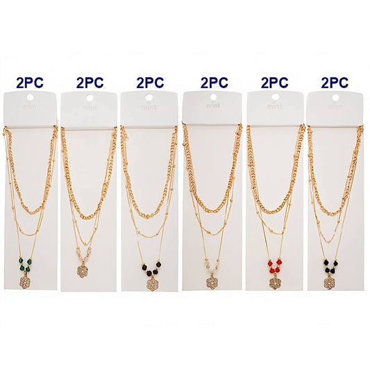 Flower Charm Layered Chain Necklace