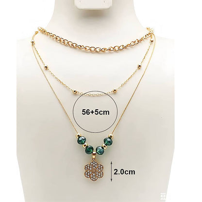Flower Charm Layered Chain Necklace