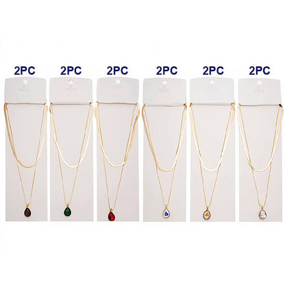 Teardrop Crystal Charm Layered Chain Necklace