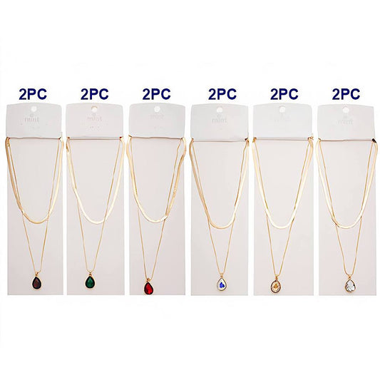Teardrop Crystal Charm Layered Chain Necklace