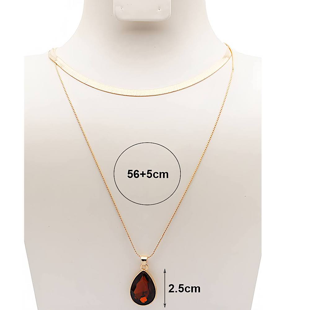 Teardrop Crystal Charm Layered Chain Necklace