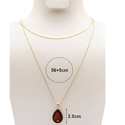Teardrop Crystal Charm Layered Chain Necklace