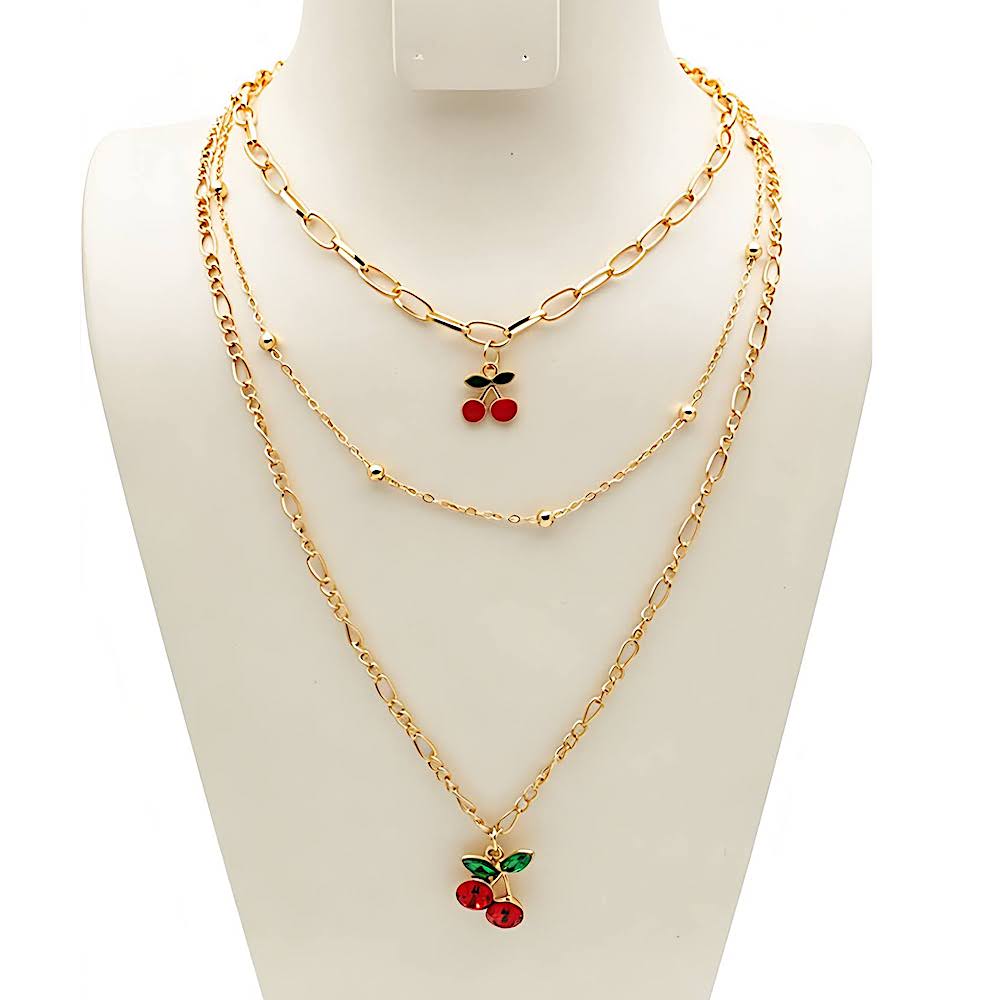 Cherry Charm Layered Chain Necklace