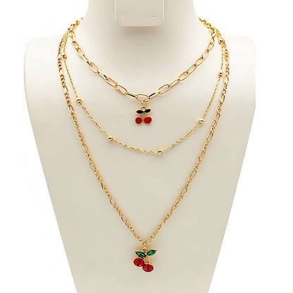 Cherry Charm Layered Chain Necklace