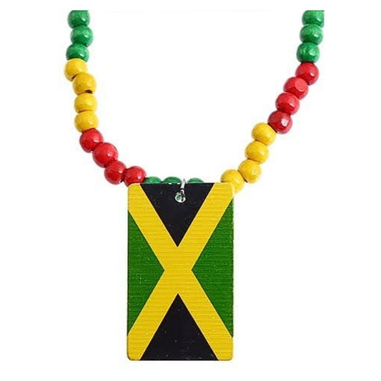 JAN26629 - Jamaican Flag Wood Necklace