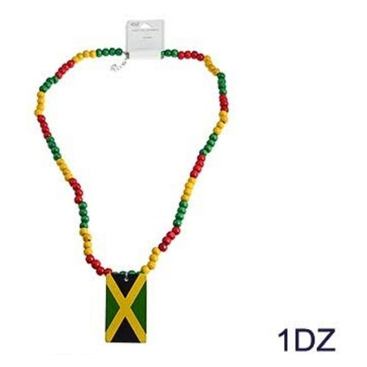JAN26629 - Jamaican Flag Wood Necklace