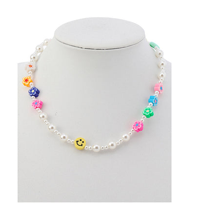 JAN43363 - Beaded Smiley Face Flower Necklace